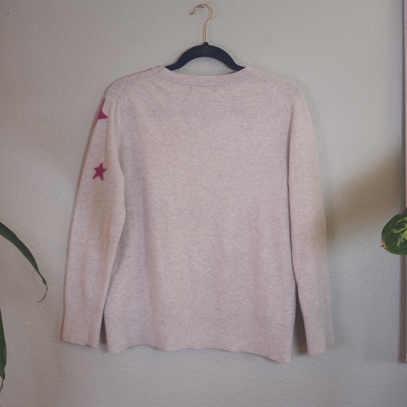 Banana Republic Italian Fine Merino Wool Blend Casual Grey Pink Star Crew Neck L - Picture 4 of 8